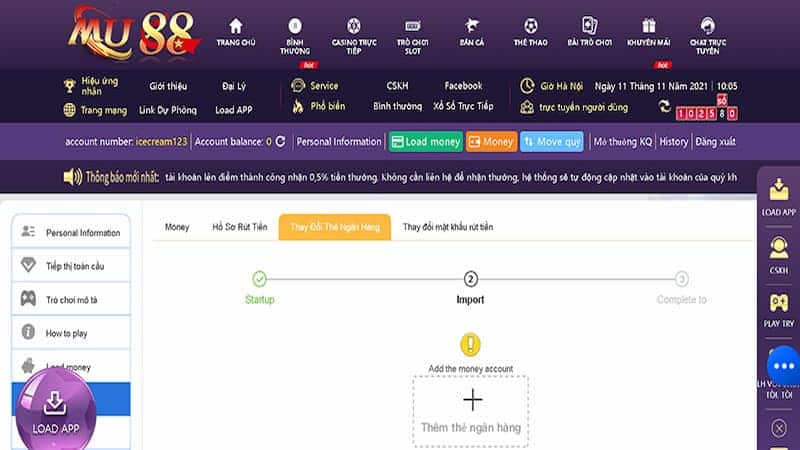 Nạp tiền đơn giản qua ngân hàng địa phương